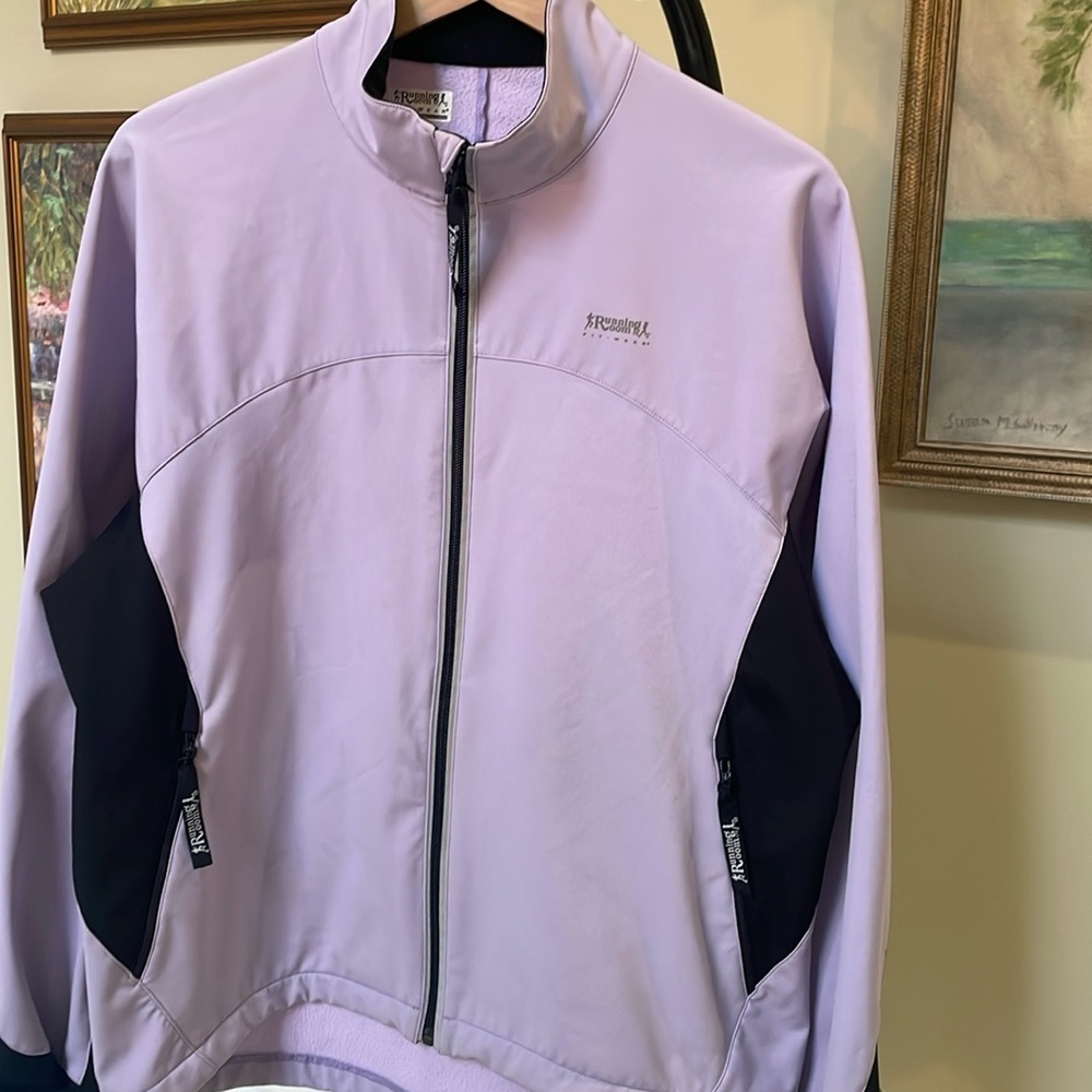 Running Room Fit Wear Jacket sz L mauve lilac black w silver reflective …